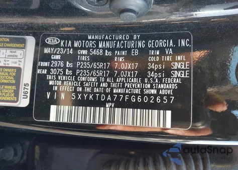 2015 Kia Sorento Lx V6 from USA, damaged, VIN 5XYKTDA77FG602657